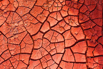 Roter Lehm-Boden mit Austrocknungsrissen