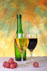 Morning wine. Glasses of wine and grapes