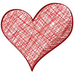 Red heart in pencil drawn style isolated on white