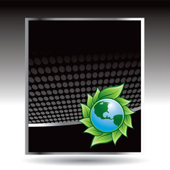 earth with leaves black halftone banner