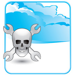 skull and wrenches blue cloud background