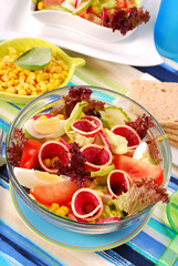 fresh salad with salami,eggs and vegetables