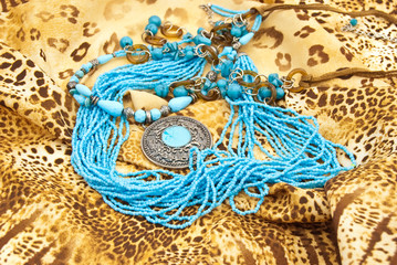 Jewellery from turquoise: medallion,necklace,beads