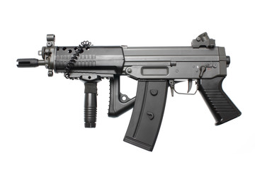 An assault rifle with a folding stock.