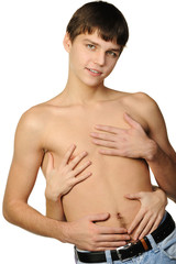 Naklejka premium Young the man with female and hands on a torso
