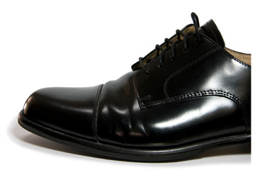 Shiny polished classic male black leather shoe