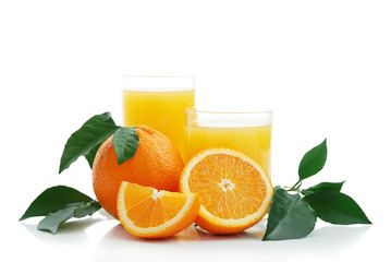 Orange with orange juice and the cut slices