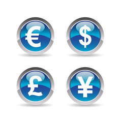 Business icons - Euro, dollar, livre sterling, yen