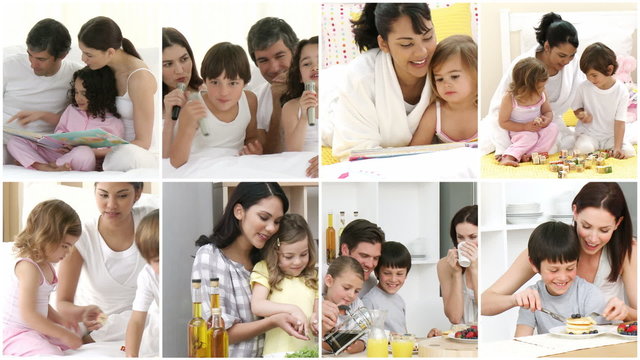 Montage of family at home