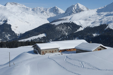 Fototapeta na wymiar Ferme alpine en hiver