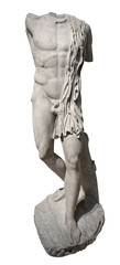 Ancient headless sculpture of an athletic man isolated on white