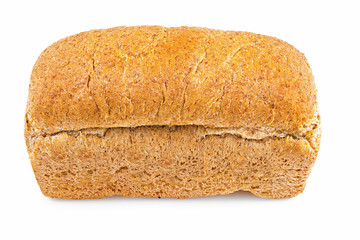 Whole grain bread loaf on a white background