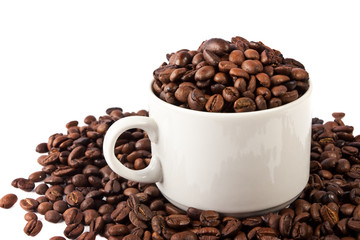 cup of coffee beans isolated