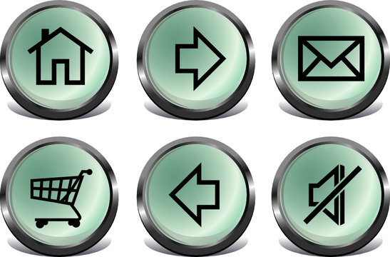6 pulsanti web verde chiaro con icone nere