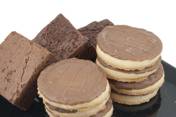 brownies and toffee biscuits isolated on white background
