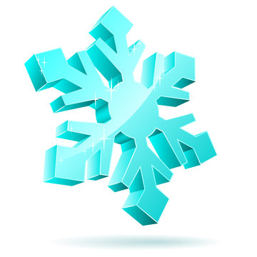 Abstract 3D vector snowflake isolated on white