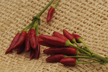 Peperoncini rossi su iuta