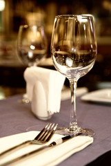 wineglass on served table in restaurant