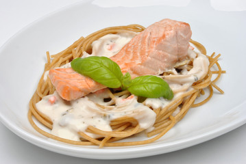 steamed wild salmon steak with home made pasta