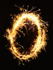 Digit 0 made of sparklers