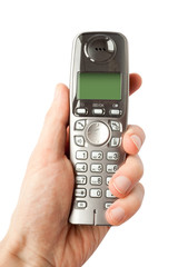 communications. finger with phone isolated