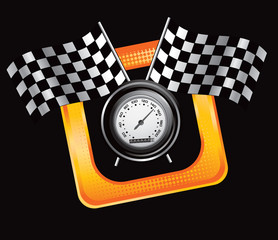 speedometer and flags tilted orange web buttons