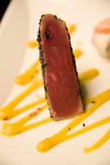 Seared Ahi tuna with blackened sesame seeds