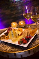 Cheese and fruit plate with honeycomb