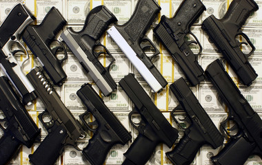 Pistols and cash