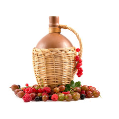 Brown bottle and fresh berries