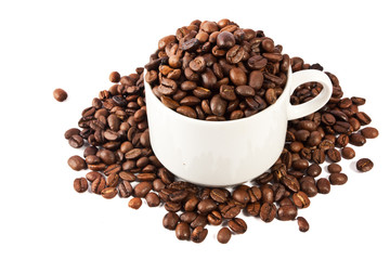 cup of coffee beans isolated