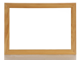blank wooden picture frame with reflection