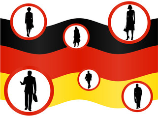 Illustration of business people  and map