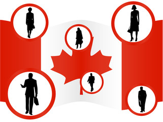 Illustration of business people  and map