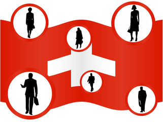 Illustration of business people  and map