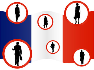 Illustration of business people  and map