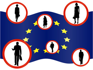 Illustration of business people  and map