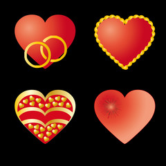 Set of 4 red hearts
