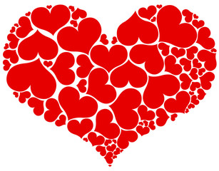 Big heart shape comprised by smaller ones isolated