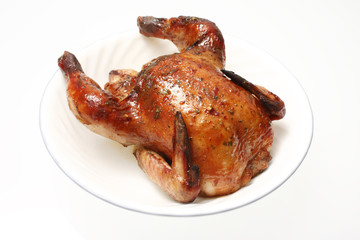 Baked Cornish game hen fresh isolated on white.