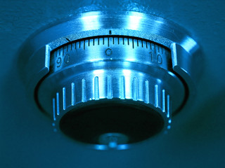 Closeup of a Safe Vault Combination Spinner - Blue Toned
