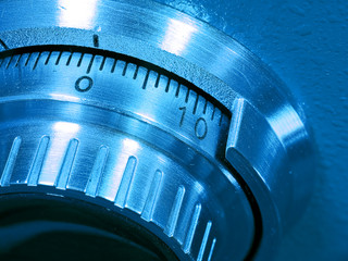Closeup of a Safe Vault Combination Spinner - Blue Toned