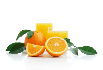 Orange with orange juice and the cut slices