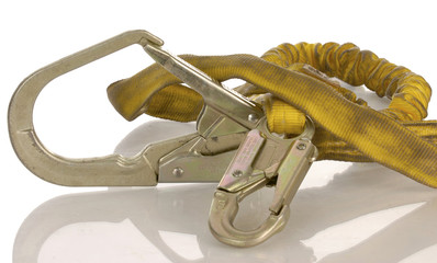 industrial safety harness equipment with reflection on white