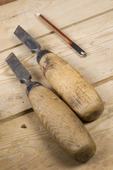 two chisels, a pencil