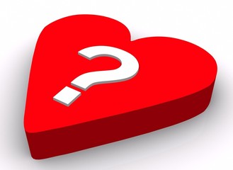Love concept - Question mark on red heart.