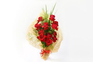 red roses bouquet on white