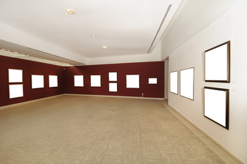 Modern art gallery space with blank canvas