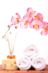 Obraz na płótnie Canvas Spa objects with orchid