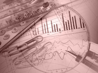 Pen, ruler, magnifier and calculator (red)